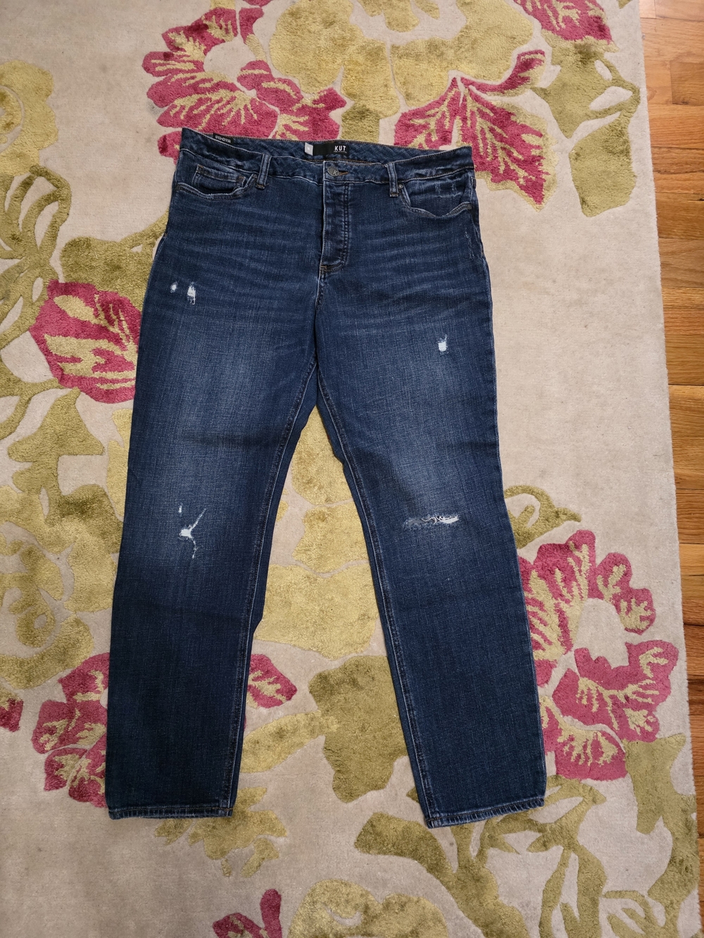 Kut from the Kloth Slim Straight Dark Blue Distressed Jeans